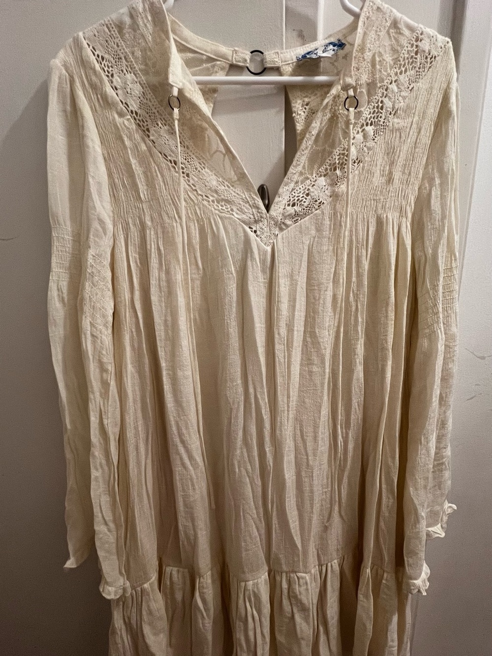 Light Cream Lace-Trim Tunic Dress